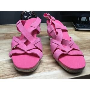 Cole Haan Crystal Espadrille Sandals Women's 10 Pink Suede Wedge Heel Slingback